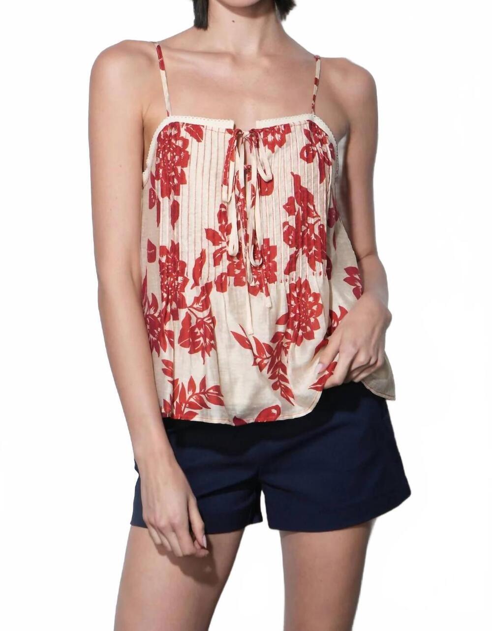 NEW GREYLIN riley pintuck top with front tie in cream/red